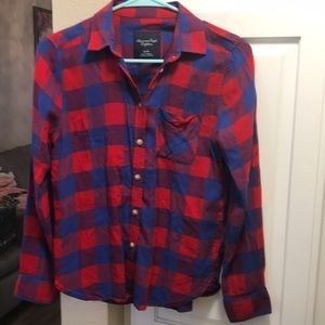 American Eagle Outfitters Primary Colors plaid button down shirt